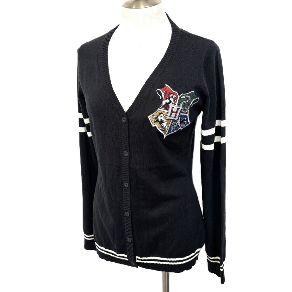 Black Hogwarts Crest V-Neck Button Cardigan Sweater